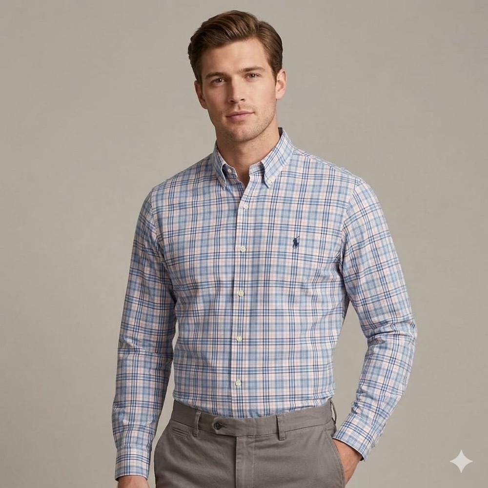 Polo Ralph Lauren Mens 2XLT Plaid Stretch Button Down Shirt Blue Pink‎ White New